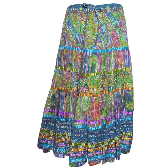 TravelSmith Womans Size LP Maxi Lined Skirt 100% Cotton Gypsy Tiered Storage Bag - Picture 1 of 10